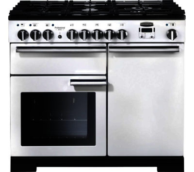 RANGEMASTER  Professional Deluxe 100 Dual Fuel Range Cooker - White & Chrome